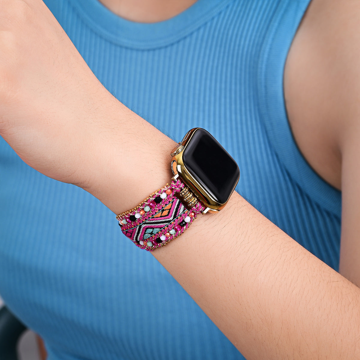 Ethnic Rose Woven Apple Watch Strap