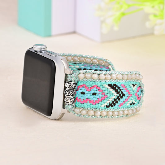 Mint Crystal Woven Apple Watch Strap