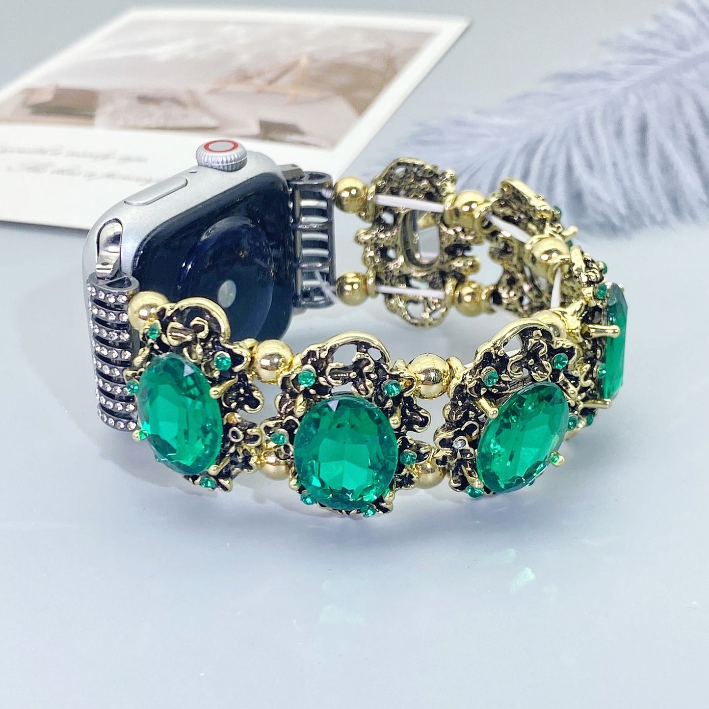 Vintage Emerald Rhinestone Apple Watch Band