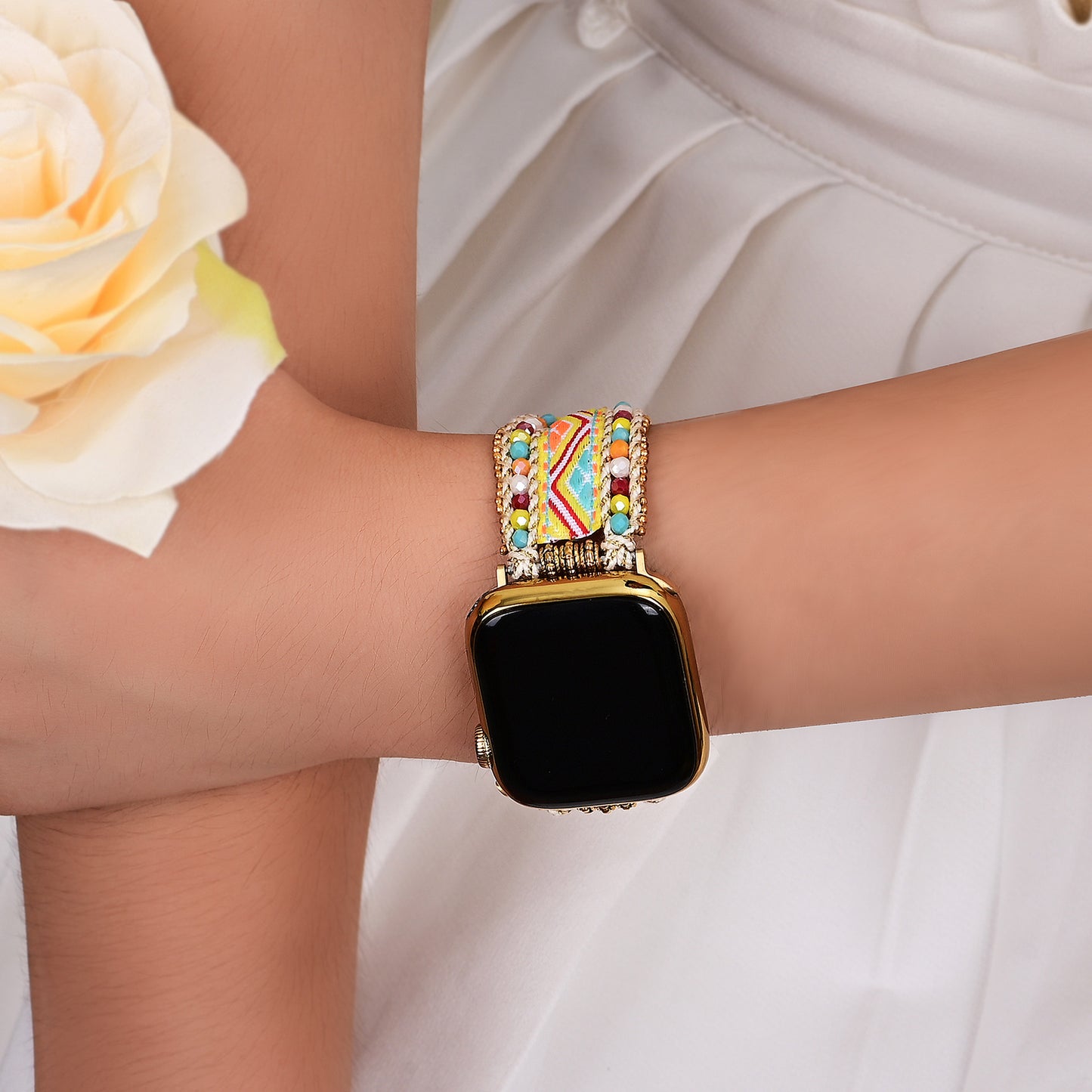 Golden Crystal Beaded Apple Watch Band