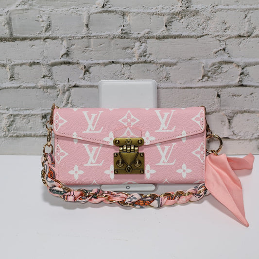 Pink Monogram Crossbody Wallet iPhone Case