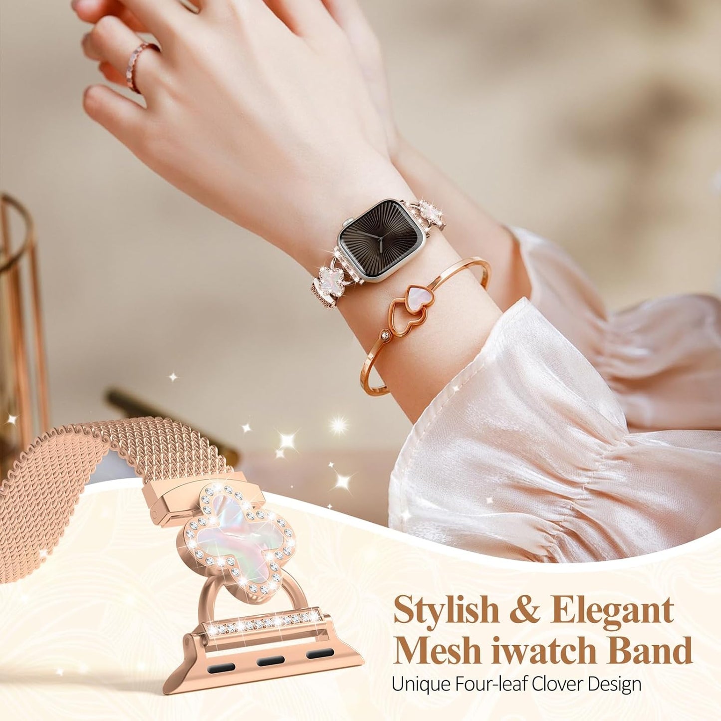 Slim Stainless Steel Mesh Band for Apple Watch – Magnetic with Charms