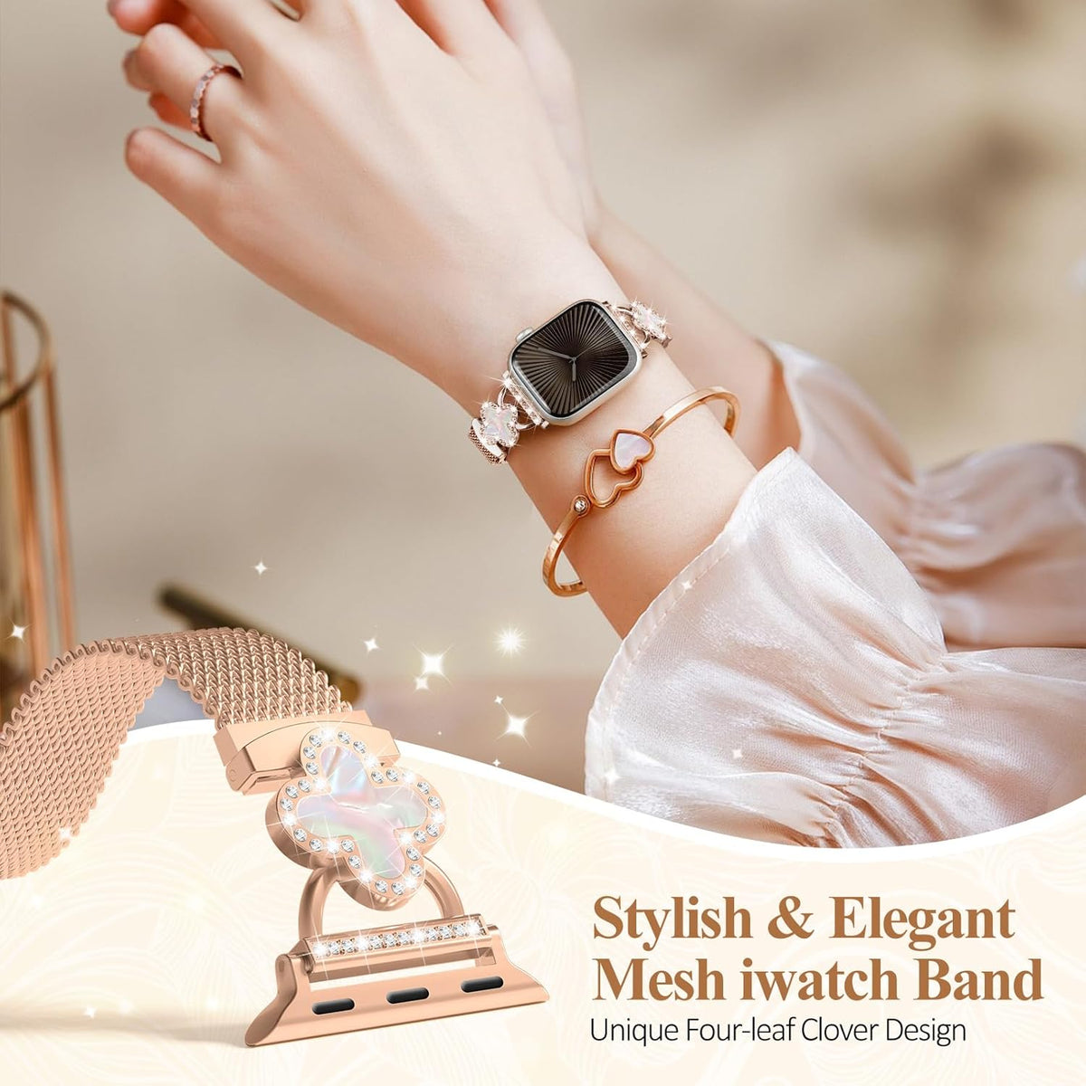 Slim Stainless Steel Mesh Band for Apple Watch – Magnetic with Charms