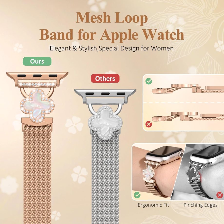 Slim Stainless Steel Mesh Band for Apple Watch – Magnetic with Charms