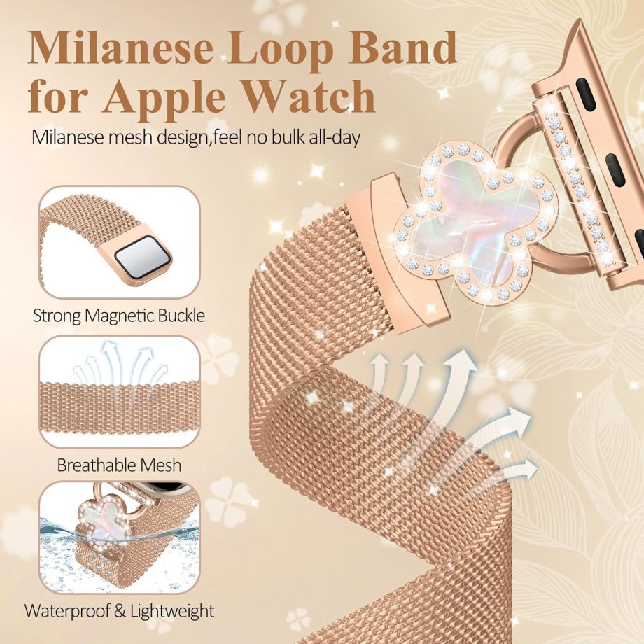 Slim Stainless Steel Mesh Band for Apple Watch – Magnetic with Charms