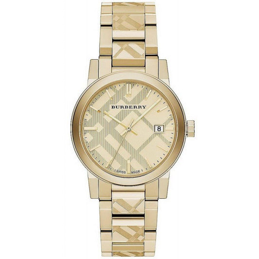Burberry The City Engraved Checked Gold 38mm Watch
