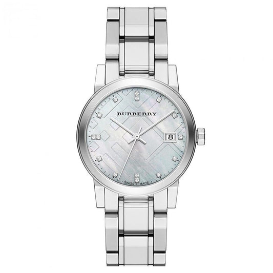 Burberry Ladies Silver Diamond 34mm Watch