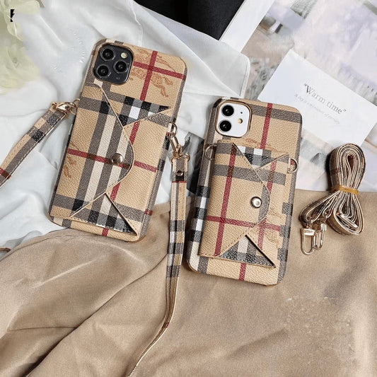 BB Leather Designer Crossbody Wallet iPhone Case