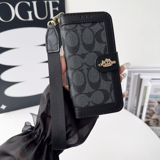 CH Classic Leather Pattern Wallet iPhone Case
